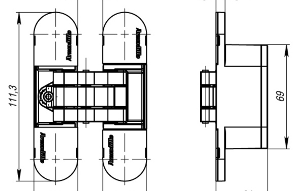 Петля скрытой установки U3D6000 SN (11160UN3D) мат никель SN МатНикель