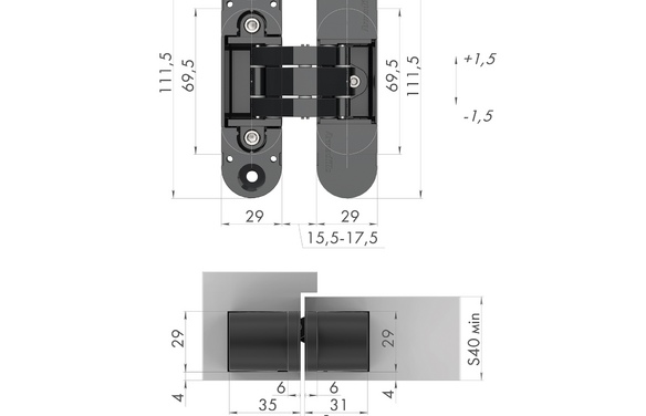 Петля скрытой установки U3D6000 SN (11160UN3D) мат никель SN МатНикель