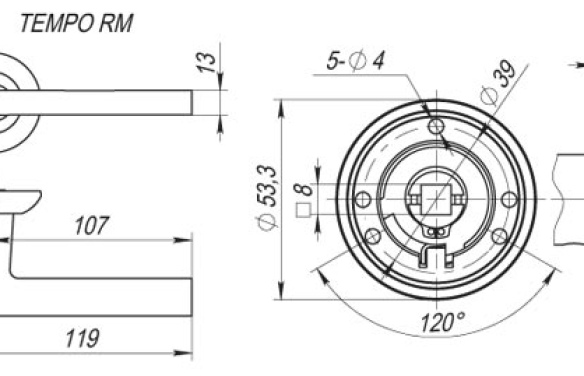 Ручка раздельная RRM54TEMPO (TEMPO RM) SN/CP-3 матовый никель/хром SN матовый никель/CP хром