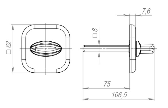 Ручка поворотная BKW8x75KXL62 (BKW8x75 XL) CP-8 хром CP хром