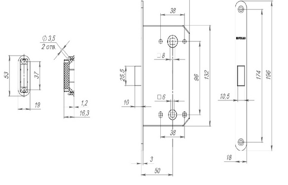 Защелка врезная MAGNM96WC-50 (M96WC-50) AB бронза AB Бронза