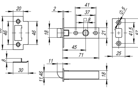 Защелка врезная PLASTP12-45-25 WH белый WH белый