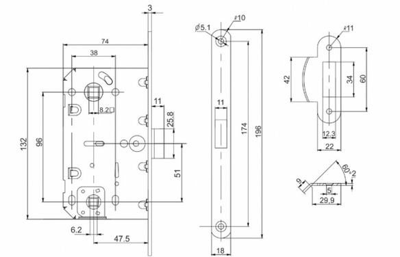 Защелка врезная PL96WC-50/BL WH (белый) WH белый