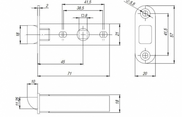 Защелка PLASTPL45-R20 (PL45-R20) (врезная) SN мат никель техупаковка без ответной планки SN МатНикель