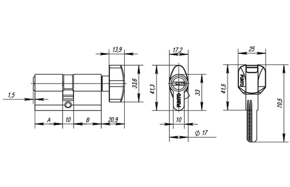 Цилиндровый механизм (Z402/60) Z4002Knob60(25+10+25) с вертушкой CP хром  CP хром