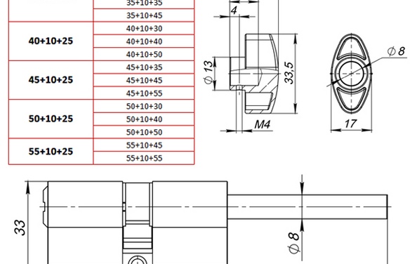 Цилиндровый механизм (Z407/75) Z4007Tang75(40+10+25) со штоком CP хром  CP хром