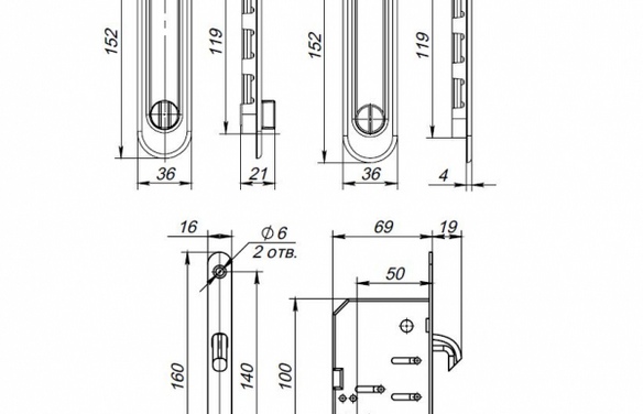 Защелка с ручками для раздвижных дверей SHSL152KIT011-BK (Soft LINE SL-011) BL-24 черный BL черный
