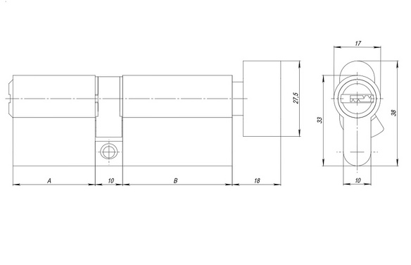Цилиндровый механизм (AZ202/80) AZ2002Knob80 (35+10+35) CP хром  CP хром