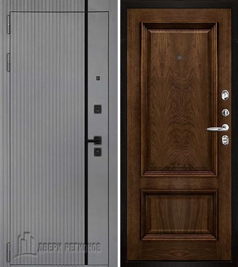Дверь входная Президент Лайн Титан, цвет силк титан + черный пластик, панель корсика цвет дуб brandy