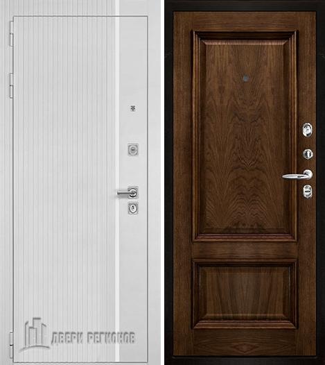 Дверь входная Президент Лайн Белый, цвет белый матовый + белый пластик, панель корсика цвет дуб brandy