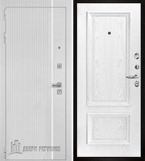 Дверь входная Президент Лайн Белый, цвет белый матовый + белый пластик, панель корсика цвет дуб perla