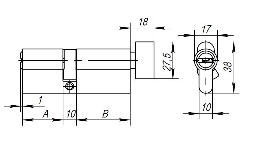 Цилиндровый механизм (AX202/100) AX2002Knob100 (45+10+45) CP хром с вертушкой CP хром
