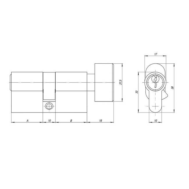 Цилиндровый механизм (AZ102/80) AZ1002Knob80 (35+10+35) CP хром  CP хром