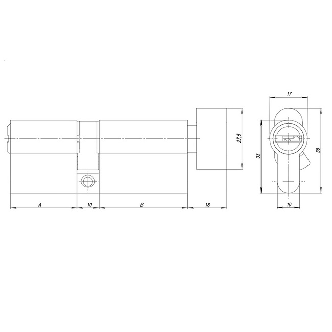Цилиндровый механизм (AZ202/70) AZ2002Knob70 (30+10+30) CP хром  CP хром