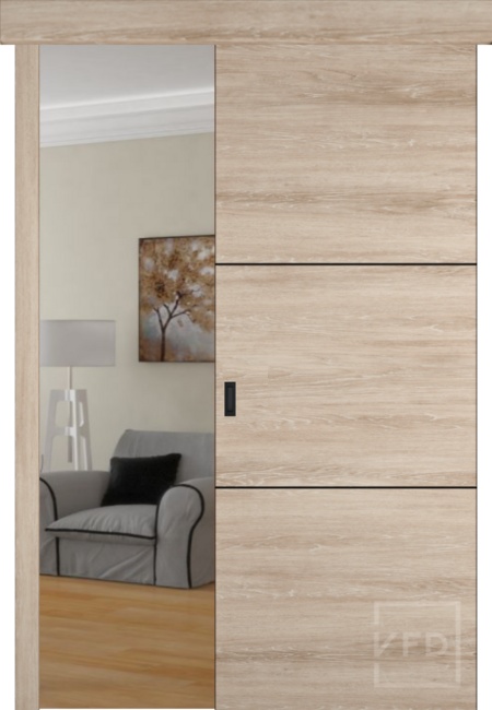 Раздвижная дверь Urban 2 чёрная кромка и молдинги, цвет: Sand vellum
