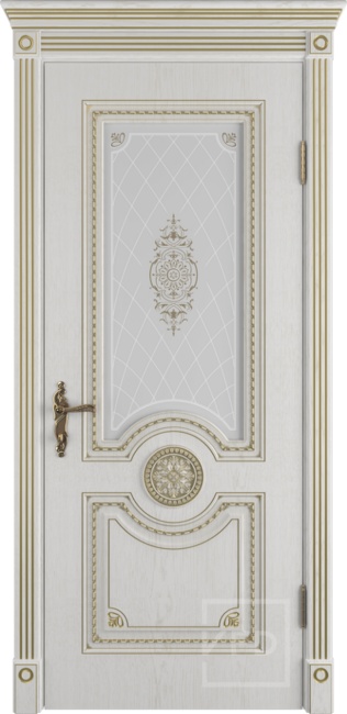 Дверь Greta с патиной стекло Art Cloud, цвет: Bianco classic patina gold