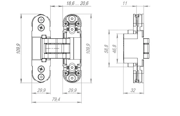 Петля скрытой установки U3D2000TG BL черный BL черный