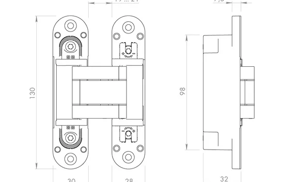 Петля скрытой установки U3D5000VPG SC матхром TECH SC матовый хром