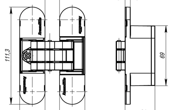 Петля скрытой установки U3D6000 SN (11160UN3D) мат никель SN МатНикель