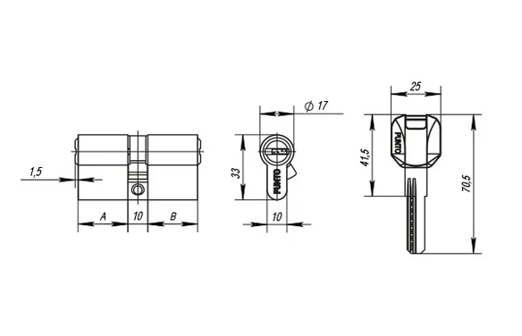 Цилиндровый механизм (Z400/90) Z4000Key90(30+10+50) CP хром  CP хром