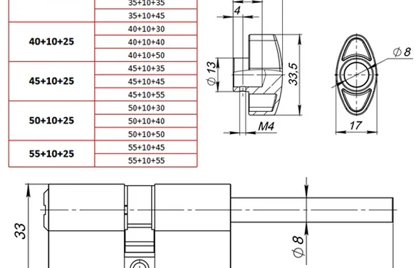 Цилиндровый механизм (Z407/90) Z4007Tang90(55+10+25) со штоком CP хром  CP хром