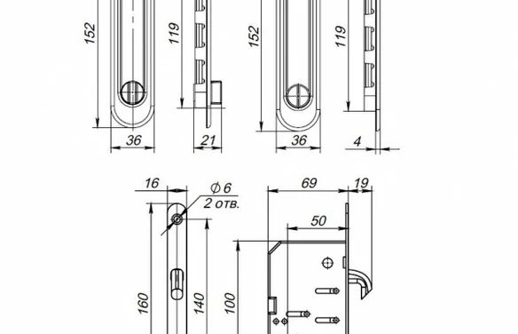 Защелка с ручками для раздвижных дверей SHSL152KIT011-BK (Soft LINE SL-011) BL-24 черный BL черный