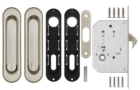 Защелка с ручками для раздвижных дверей SHSL152KIT011-BK (Soft LINE SL-011) SN-3 матовый никель SN МатНикель