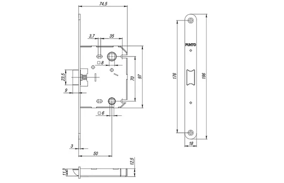 Защелка PLASTPL70X-R20 (PL70X-R20 SN) (врезная) SN мат никель упаковка SN МатНикель