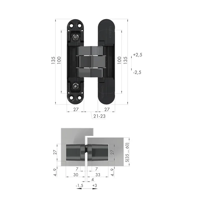 Петля скрытой установки U3D7800VPG FSG флор золото TECH FSG флорентийское золото