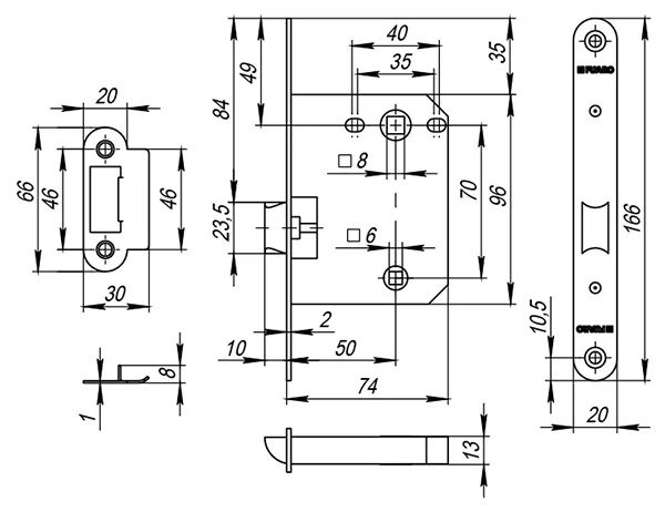 Защелка врезная PLASTP82-50 (P82-50) CP хром CP хром