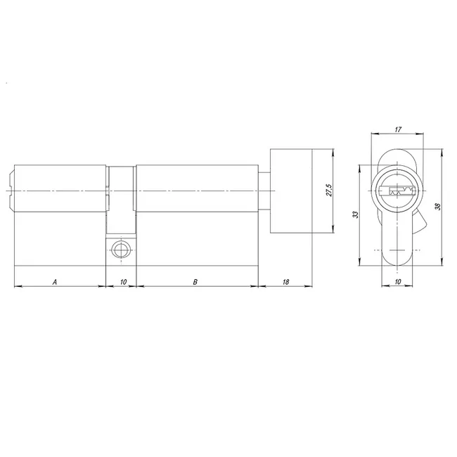Цилиндровый механизм (AZ202/70) AZ2002Knob70 (30+10+30) CP хром  CP хром