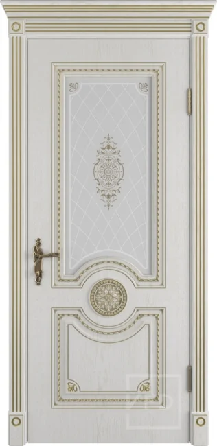 Дверь Greta с патиной стекло Art Cloud, цвет: Bianco classic patina gold